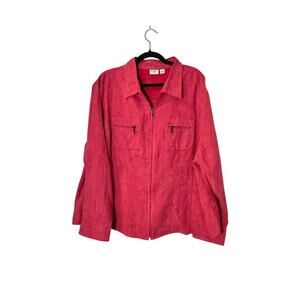 Cato Womens Faux Suede Zip Up Jacket Size 22/24W Pink Zip Pockets Preppy Spring